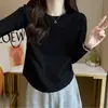 Camiseta de Algodão Puro com Manga Longa para Primavera e Outono para Mulheres, Design Irregular com Senso de Moda para Outono e Inverno, Petite, Camada Interna Base, Branca
