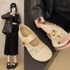 Zapatos de mujer de malla de encaje estilo francés con cuentas doradas pequeñas, zapatos Mary Jane huecos transpirables, nuevos zapatos de malla de verano 2026