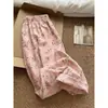 Pantalones de pijama de algodón y seda con diseño de planta y flor estilo chino para mujer, de verano, para salir, casual, versátiles, de pierna recta, largos para casa, talla grande