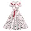 Vestido de verano retro para mujer con solapa, manga corta, cinturón en la cintura, ajuste ceñido, falda amplia con estampado de lunares ondulados, comercio exterior transfronterizo