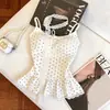 Camisola estilo coreano de lunares de Dongdaemun con encaje dulce y copas de sujetador incorporadas para mujer