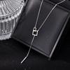Collar de Plata Pura 999 con Borla Cuadrada Geométrica para Mujer, Cadena para Clavícula de Lujo Ligero de Alta Gama, Cadena para Suéter de Moda Nicho Otoño e Invierno