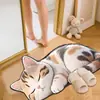 Tapete de Absorção de Água para Banheiro Gato Desenho Animado Formato Irregular de Lama Diatomácea Tapete Resistente ao Desgaste Antiderrapante Tapete de Banheiro
