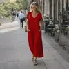 Vestido de Color Sólido con Cuello en V de Longitud Media con Doble Bolsillo para Mujer - Nuevo 2026 - Amazon Transfronterizo Europeo y Americano AliExpress