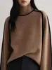 Suministro transfronterizo Suéter de cuello alto a bloques de color estilo francés para mujer con mangas raglán tipo linterna, tejido de lana holgado y casual adecuado para usar en capas
