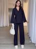 Amazon Comercio Exterior Europeo y Americano Ropa Transfronteriza para Mujer Otoño 2024 Color Sólido Simple Manga Larga Encaje Traje Casual Mujer