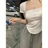 Playera Blanca de Cuello Cuadrado y Manga Corta para Mujer Verano 2025 Nuevo Chica Caliente Deseo Puro Diseño Slim Top Camiseta Básica