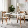 Mesa de Comedor Minimalista Nórdica con Patas de Madera Maciza para Apartamentos Pequeños, Mesa de Comedor Rectangular, Juego de Mesa y Sillas de Comedor Color Crema Estilo Japonés