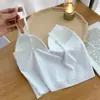 Camisola de Seda de Gelo Estilo Francês para Mulheres, Pode Ser Usada como Camada Interna ou Externa, Regata Moderna e Bonita, Tomara-que-caia Sexy, Top Curto com Design Único nas Costas