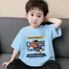 Camiseta Interior Transpirable de Algodón Puro para Niños, Camiseta de Manga Corta de Verano para Niños, Top Estilo Coreano Guapo con Estampado de Dibujos Animados