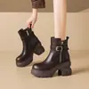 Botines de plataforma negros de 10 cm a la moda, colección otoño/invierno 2026, punta redonda, tacón grueso, cremallera lateral, botas de motociclista para mujer