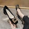 Nuevos de primavera 2022 cómodos Moda Cuadrado tacón grueso boca poco profunda zapatos casuales para mujer talla 41-43