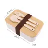 Caixa de almoço japonesa cantina escolar caixa de almoço disponível para micro-ondas tampa de bambu caixa de almoço garfo colher hashi conjunto de talheres para presente