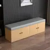 Estantería de entrada integrada con puertas para almacenamiento, taburete sofá tapizado suave para cambiarse los zapatos, zapatero largo, taburete con chapa de madera maciza, asientos