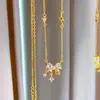 Collar de Zirconia Brillante con Lazo para Mujer, Chapado en Oro, Diseño de Nicho de Lujo Ligero, Accesorio de Cadena para Clavícula, Regalo de Cumpleaños para Novia
