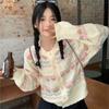 Jaqueta Suéter Feminina Nova Outono e Inverno Estilo Japonês Top Exterior Casual Jacquard Contrastante Recortado Cardigã Tricotado de Manga Longa para Mulheres