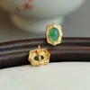 Pendientes de Plata de Ley S925 con Cabujón de Esmeralda Africana Incrustada para Mujer Nuevos Estilo Chinoiserie Tendencia de Moda Pendientes de Gama Alta Regalo de Año Nuevo