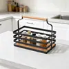 Estante de Almacenamiento Portátil de Hierro y Bambú para Encimera de Cocina, Organizador de Botellas de Especias, Cesta de Almacenamiento para Herramientas de Condimentos de Escritorio