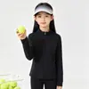 Camada base infantil com zíper parcial, jaqueta de fleece para meninas, corte justo, valoriza a silhueta, camada interna corta-vento, camiseta que absorve a umidade