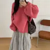 Suéter de punto con mangas de farol transfronterizo para mujer, nuevo estilo de otoño e invierno, corte holgado, suave y delicado, top de punto versátil