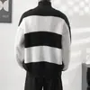 Suéter de cuello alto a rayas y bloques de color estilo coreano para hombre, corte holgado, otoño/invierno, chaqueta de punto versátil, moderna