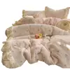 Fufu de leche pequeño floral terciopelo de leche cálido juego de cuatro piezas estilo coreano encaje franela funda de edredón sábana 1.5m falda de cama 4
