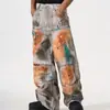 Pantalones Vaqueros de Pierna Recta Ancha para Hombre, Estilo Punk, Desgastados, Vintage, Únicos, Pintura en Aerosol de Industria Pesada del Páramo, Tie-Dye