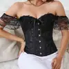 Corsé de Encaje Cruzado al Hombro Estilo Corte Sexy Bustier de Ballenas Reductor Cinturilla Soporte de Busto Prenda Moldeadora