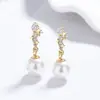 Aretes de Perla para Mujer, Joyería para Orejas de Plata 925, Clavos para Orejas de Lujo Ligero de Gama Alta, Aretes de Estrella, Joyería de Perla de Concha y Circonita Regalo