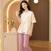 Pijama de Algodón para Mujer Verano Manga Corta Pantalón Capri Conjunto de Dos Piezas Dulce Dibujo Animado Linda Ropa de Casa para Niña Cuello Redondo Ropa de Exterior
