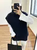 Colete de Tricô Sem Manga Gola Alta Estilo Coreano para Mulheres 2025 Outono e Inverno Novo Estilo Solto Estilo Preguiçoso Camada de Tricô Tendência