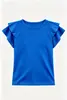 Camiseta de manga corta de color liso para niña, nueva de verano, personalizada para comercio transfronterizo, top con volantes de cuello redondo estilo coreano, camisa versátil de manga corta