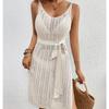 Vestido de punto cruzado europeo y americano para mujer, con tirantes, sexy, cintura hueca, textura, abertura lateral, para vacaciones, protección solar