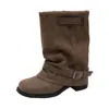 2026 Verano Nuevas Botas Arrugadas Apiladas Tacón Grueso Pierna Ancha Botas Adelgazantes Botas Vaqueras Botines Estilo Post-Apocalíptico Moda