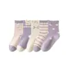 Calcetines para niños primavera otoño e invierno calcetines para mujer niños y niñas calcetines de tubo medio calcetines de algodón peinado sin costuras lindo niñas dibujos animados morado