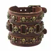 Pulseira Decorativa Criativa Exagerada Estilo Punk Três Fileiras Liga Crânio Rua Rock Versão Larga Versátil Pulseira de Couro