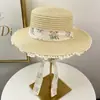 Sombrero de Paja de Ala Ancha de Verano para Mujer, Estilo Coreano, Moderno, Diseño de Nicho con Lazo y Cinta, Sombrero de Sol con un Toque de Lujo, Sombrero de Protección Solar