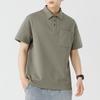 Qi Haipeng nuvem de roupas de trabalho pesado camisa pólo de manga curta dos homens de alta qualidade solto bolso lapela T-shirt cor sólida top