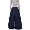Pantalones Casuales Retro de Nicho Estilo Europeo y Americano Transfronterizos para Mujer Pantalones Cargo de Pliegues Multibolsillos para Mujer Pantalones Casuales Rectos Holgados para Mujer