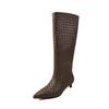 Botas Nuevas de Tubo Ancho Tejidas ~ Botas de Moda Cuadradas Europeas y Americanas con Mangas de Empalme Tacón de Aguja Tacón Bajo para Mujer