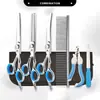 Tijeras profesionales para el aseo de mascotas y un juego de herramientas especializadas para recortar el pelaje de perros, diseñados para la venta transfronteriza. Tornillo blanco, anillo azul