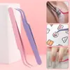 Pinça de Aço Inoxidável para Cílios Postiços para Artesanato DIY, Nail Art, Extensões de Cílios, Ponta Afiada, Bead Art Macaron