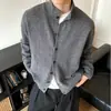 Cárdigan de Punto Gris Estilo Retro Americano Perezoso Cuello Alto de Caballero Unisex Estilo Old Money Abrigo Suéter Casual