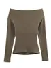 Ropa para Mujer Estilo Europeo y Americano 2026 Primavera Nuevo Estilo Top Plisado Sexy Hombros Descubiertos con Cuello Plisado Doble Camiseta de Color Puro Ajustado Mangas Largas