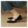Zapatos de tacón bajo estilo francés 2026, zapatos Mary Jane poco profundos de punta cuadrada para mujer, tacón medio, otoño, decoración metálica, retro, de una sola tira, tacón grueso