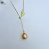 Colar de Pérolas Naturais de Água Doce Zhuji para Mulheres Corrente Dourada Pingente de Cabaça em Prata de Lei S925 10-11mm Impecável