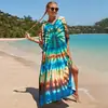 Camisa Protectora Solar de Playa Estampada de Rayón Europea y Americana al por Mayor, Vestido Sexy Holgado de Vacaciones, Cubre Traje de Baño Bikini