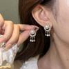 Brincos de Prata com Franja de Diamante Flash e Pérolas Transfronteiriços, Brincos Elegantes de Estilo Chinês, High-End, Leve Luxo e Brincos Personalizados