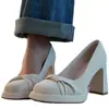 Zapatos de tacón alto con plataforma plisada impermeables de estilo europeo y americano, Zapatos de mujer con tacón de plataforma ultraligero, Nuevos zapatos de vestir elegantes de boca poco profunda, Moda, Zapatos de salón