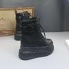 Zapatos de Mujer 2025 Otoño/Invierno Nuevos de Caña Alta con Tacón Ultra Alto de 14 cm que Aumentan la Altura, Plataforma de 12 cm, Suela Gruesa, Cuero Genuino, Casual, de Algodón para Mujeres Pequeñas